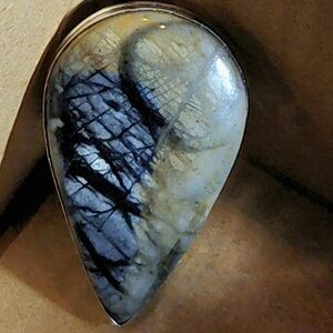 Gorgeous, Large, Elegant Ring With A Pear-Shaped Picasso Jasper Cabochon.